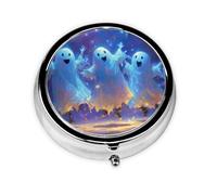 GGNKDL Happy Dancing Ghost Prints Round Mini Pill Box with 3 compartments for Pill Storage and Portable Travel