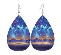 GGNKDL Happy dancing ghost Prints Water droplet pendant earrings and leather earrings, suitable as holiday birthday gifts for women