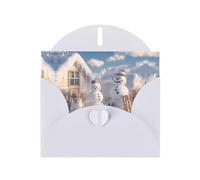 GGNKDL Happy Snowman Family Prints Greeting Card - High-End Pearlescent Paper With Dazzling Sparkling Effect