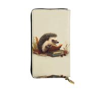 GGNKDL Hedgehog reading a book printing Women's leather long handheld wallet large capacity credit card zipper bag