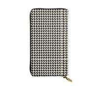 GGNKDL houndstooth black printing Women's leather long handheld wallet large capacity credit card zipper bag