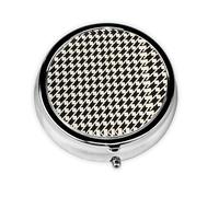 GGNKDL Houndstooth Black Prints Round Mini Pill Box with 3 compartments for Pill Storage and Portable Travel