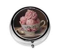 GGNKDL Ice Cream in a Teacup Prints Round Mini Pill Box with 3 compartments for Pill Storage and Portable Travel