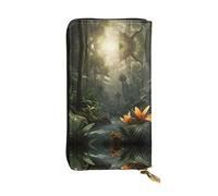 GGNKDL Jungle Wonderland printing Women's leather long handheld wallet large capacity credit card zipper bag