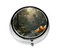 GGNKDL Jungle Wonderland Prints Round Mini Pill Box with 3 compartments for Pill Storage and Portable Travel