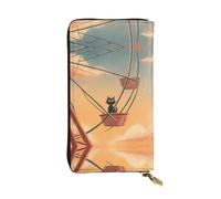 GGNKDL Kitten in the wheel printing Women's leather long handheld wallet large capacity credit card zipper bag