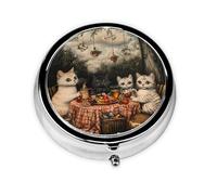 GGNKDL Kittens Going on a Field Trip Prints Round Mini Pill Box with 3 compartments for Pill Storage and Portable Travel