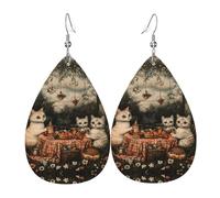 GGNKDL Kittens going on a field trip Prints Water droplet pendant earrings and leather earrings, suitable as holiday birthday gifts for women