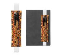 GGNKDL Leather Pen Holder Bookmark african style patchwork Pattern for Hardcover Journals, Diaries, Planners - Adjustable Strap Band Pouch