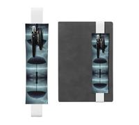 GGNKDL Leather Pen Holder Bookmark Black umbrella in the rain Pattern for Hardcover Journals, Diaries, Planners - Adjustable Strap Band Pouch