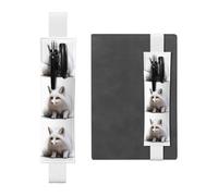 GGNKDL Leather Pen Holder Bookmark Crouching fox Pattern for Hardcover Journals, Diaries, Planners - Adjustable Strap Band Pouch, White, One Size