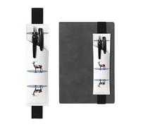 GGNKDL Leather Pen Holder Bookmark Elk stepping on the water Pattern for Hardcover Journals, Diaries, Planners - Adjustable Strap Band Pouch