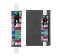 GGNKDL Leather Pen Holder Bookmark Round color palette Pattern for Hardcover Journals, Diaries, Planners - Adjustable Strap Band Pouch