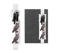 GGNKDL Leather Pen Holder Bookmark Sinister Owl Pattern for Hardcover Journals, Diaries, Planners - Adjustable Strap Band Pouch, White, One Size