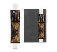 GGNKDL Leather Pen Holder Bookmark The deep-eyed leopard Pattern for Hardcover Journals, Diaries, Planners - Adjustable Strap Band Pouch