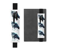 GGNKDL Leather Pen Holder Bookmark Topo Map Wolf Pack Pattern for Hardcover Journals, Diaries, Planners - Adjustable Strap Band Pouch, Black, One Size