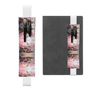 GGNKDL Leather Pen Holder Bookmark Watercolor Cherry Blossoms Pattern for Hardcover Journals, Diaries, Planners - Adjustable Strap Band Pouch