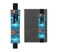 GGNKDL Leather Pen Holder Bookmark Whales under the sea Pattern for Hardcover Journals, Diaries, Planners - Adjustable Strap Band Pouch