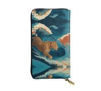 GGNKDL Leopard in the waves printing Women's leather long handheld wallet large capacity credit card zipper bag