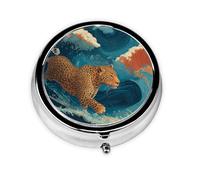 GGNKDL Leopard in The Waves Prints Round Mini Pill Box with 3 compartments for Pill Storage and Portable Travel