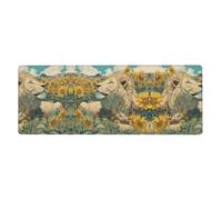 GGNKDL Lion in Sunflower Prints Gaming Mouse pad XXL Large Mouse Mat Long Extended Mouse Pad Desk Mat Non-Slip Rubber Mice Pads Stitched Edges Thin Pad 31.5 x 11.8 x 0.12 in