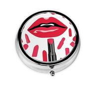 GGNKDL Lipstick Display Prints Round Mini Pill Box with 3 compartments for Pill Storage and Portable Travel