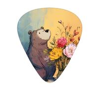 GGNKDL Little bear next to the bouquet Prints Guitar plectrum 12 pieces with three thickness plectrum combinations suitable for bass and ukulele