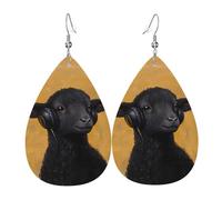 GGNKDL Little black sheep listening to music Prints Water droplet pendant earrings and leather earrings, suitable as holiday birthday gifts for women
