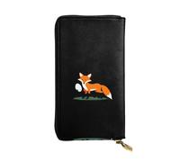GGNKDL Little fox stealing eggs printing Women's leather long handheld wallet large capacity credit card zipper bag