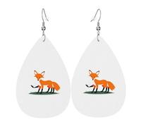 GGNKDL Little fox stealing eggs Prints Water droplet pendant earrings and leather earrings, suitable as holiday birthday gifts for women