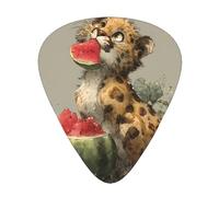 GGNKDL Little leopard eating watermelon Prints Guitar plectrum 12 pieces with three thickness plectrum combinations suitable for bass and ukulele