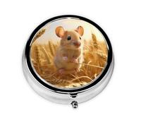 GGNKDL Little Mouse in The Wheat Field Prints Round Mini Pill Box with 3 compartments for Pill Storage and Portable Travel