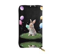 GGNKDL Little rabbit playing happily printing Women's leather long handheld wallet large capacity credit card zipper bag