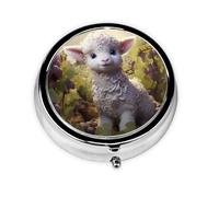 GGNKDL Little Sheep in The Vineyard Prints Round Mini Pill Box with 3 compartments for Pill Storage and Portable Travel