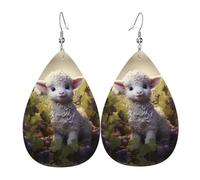 GGNKDL Little sheep in the vineyard Prints Water droplet pendant earrings and leather earrings, suitable as holiday birthday gifts for women