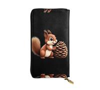 GGNKDL Little squirrel stealing pine cones printing Women's leather long handheld wallet large capacity credit card zipper bag