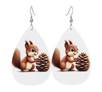 GGNKDL Little squirrel stealing pine cones Prints Water droplet pendant earrings and leather earrings, suitable as holiday birthday gifts for women
