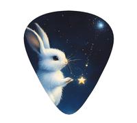 GGNKDL Little white rabbit picking stars Prints Guitar plectrum 12 pieces with three thickness plectrum combinations suitable for bass and ukulele