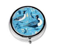GGNKDL Loon Birds Prints Round Mini Pill Box with 3 compartments for Pill Storage and Portable Travel