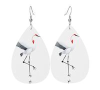 GGNKDL Love White Cloud Crane Prints Water droplet pendant earrings and leather earrings, suitable as holiday birthday gifts for women