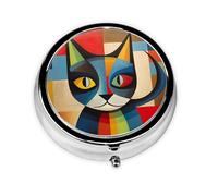 GGNKDL Modern Art Cat Prints Round Mini Pill Box with 3 compartments for Pill Storage and Portable Travel