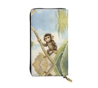 GGNKDL Monkey on the coconut tree printing Women's leather long handheld wallet large capacity credit card zipper bag