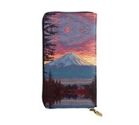 GGNKDL Mt. Fuji at sunset printing Women's leather long handheld wallet large capacity credit card zipper bag
