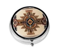 GGNKDL Native American Painting Prints Round Mini Pill Box with 3 compartments for pill storage and portable travel