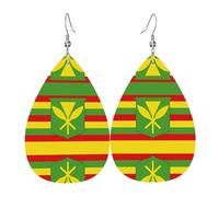 GGNKDL Native Hawaiian Flag Prints Water droplet pendant earrings and leather earrings, suitable as holiday birthday gifts for women