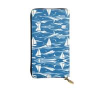 GGNKDL nautical sailboat printing Women's leather long handheld wallet large capacity credit card zipper bag