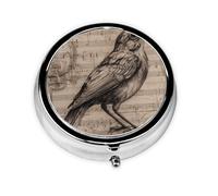 GGNKDL Nightingale Notes Prints Round Mini Pill Box with 3 compartments for Pill Storage and Portable Travel