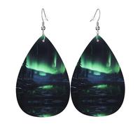 GGNKDL Northern Lights Prints Water droplet pendant earrings and leather earrings, suitable as holiday birthday gifts for women