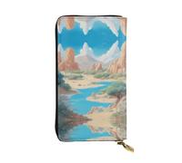 GGNKDL oasis in the desert printing Women's leather long handheld wallet large capacity credit card zipper bag