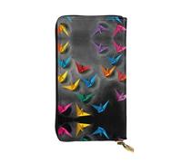 GGNKDL Origami Thousand Paper Crane printing Women's leather long handheld wallet large capacity credit card zipper bag